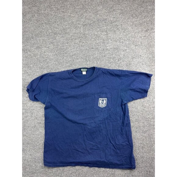 VNTG Polo Ralph Lauren T-Shirt Men's OS Blue Short Sleeve Single Stitch Pocket - Picture 1 of 6